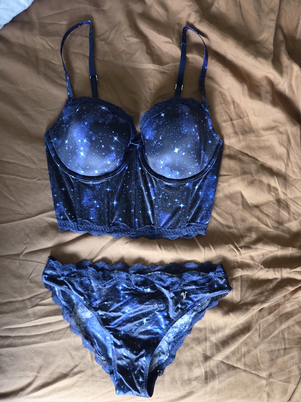 Victoria's Secret Galaxy-Print Longline Bra & Bikini Set - Navy Blue